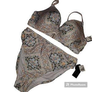 NWT Ibiza Geometric Print Bikini Set 3X